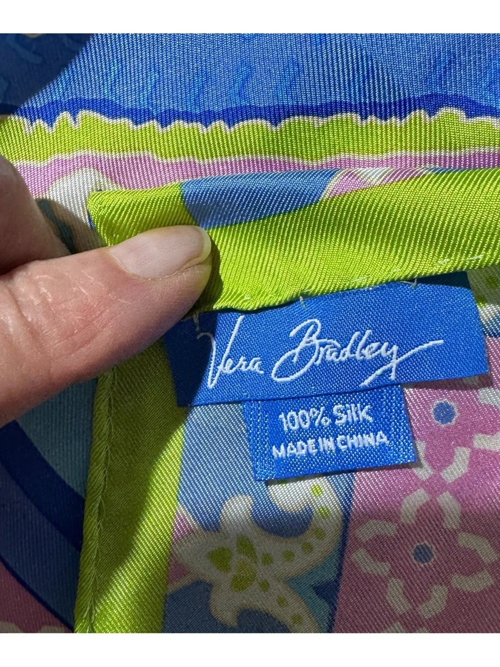 Vera Bradley 100% Silk Square Scarf 27” Paisley Blue Green Pink